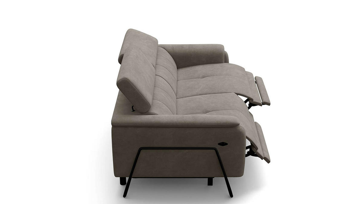 RELAXSOFA RODEN 3-Sitzer mit 2 Relax, beige, Veloursstoff - Beige, Holz/Textil (194/82/103cm) - Wozimo
