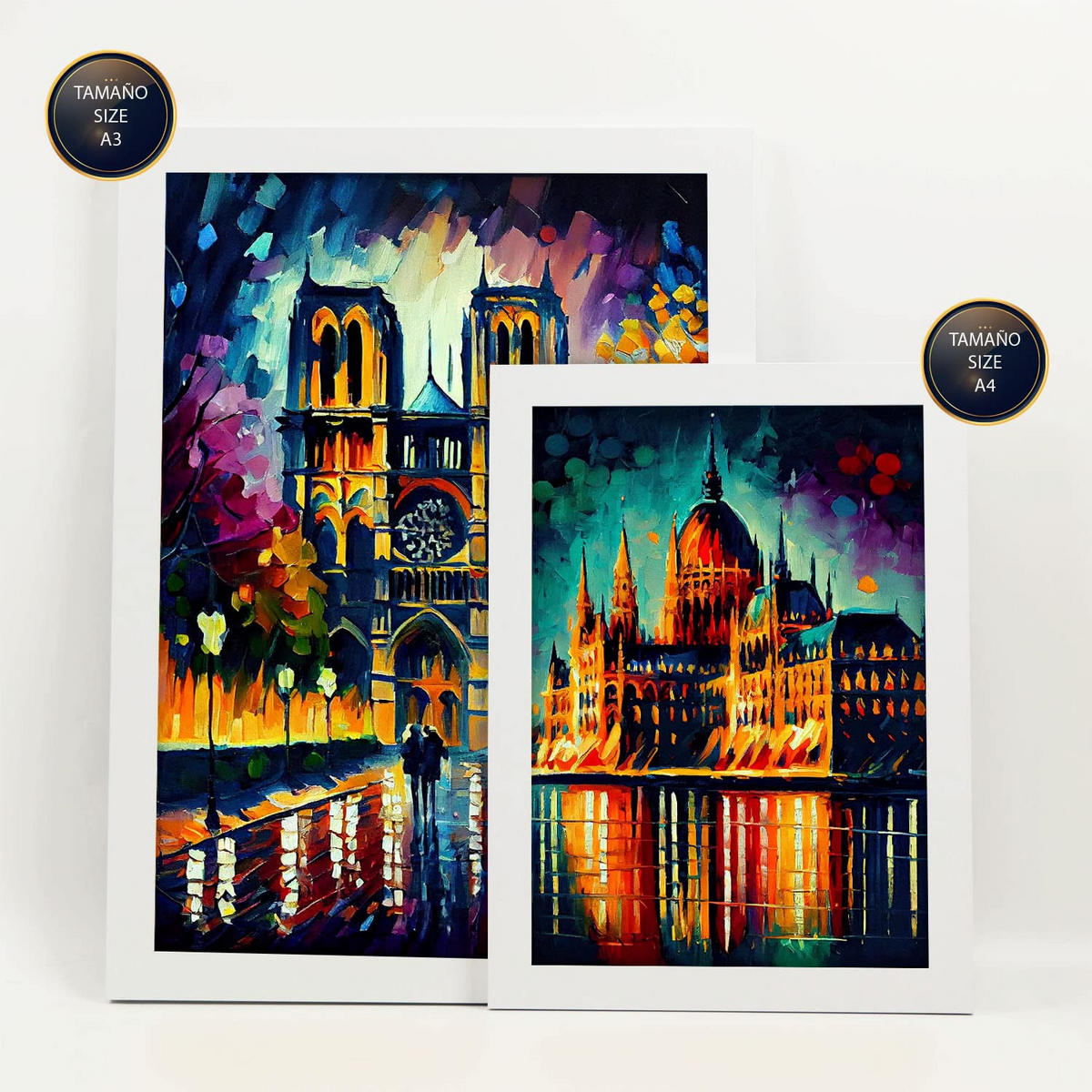 POSTER Set Mit 6 Linear Im Ölgemälde Stil A3 & A4 Weißer Rahmen - Weiß, Papier (29/3cm) - Nacnic