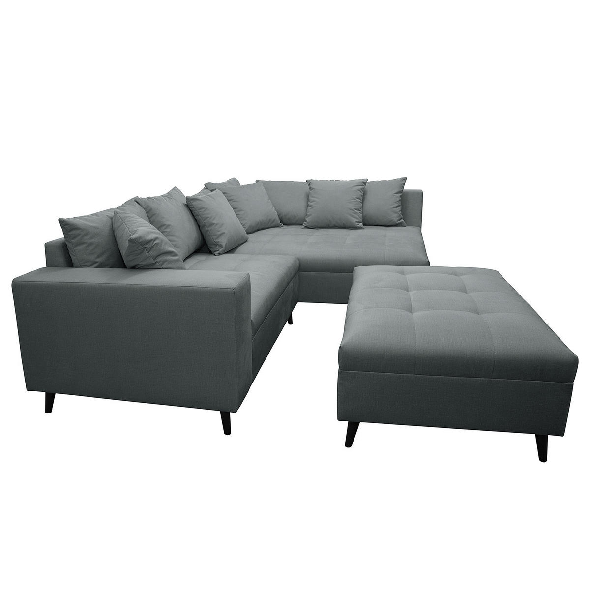 ECKSOFA mit Hocker - Anthrazit, Holz/Birkenholz (247/174cm) - home24