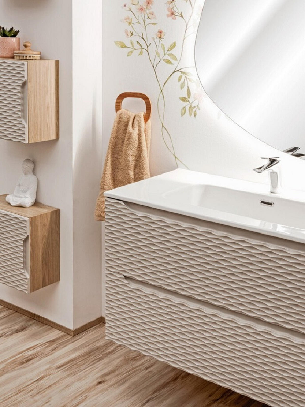 WASCHTISCHKOMBI 120cm 3 Teile - Ocean Beige O BM438 in Beige / Geölter Eiche - Beige, Holz (120/57/46cm)
