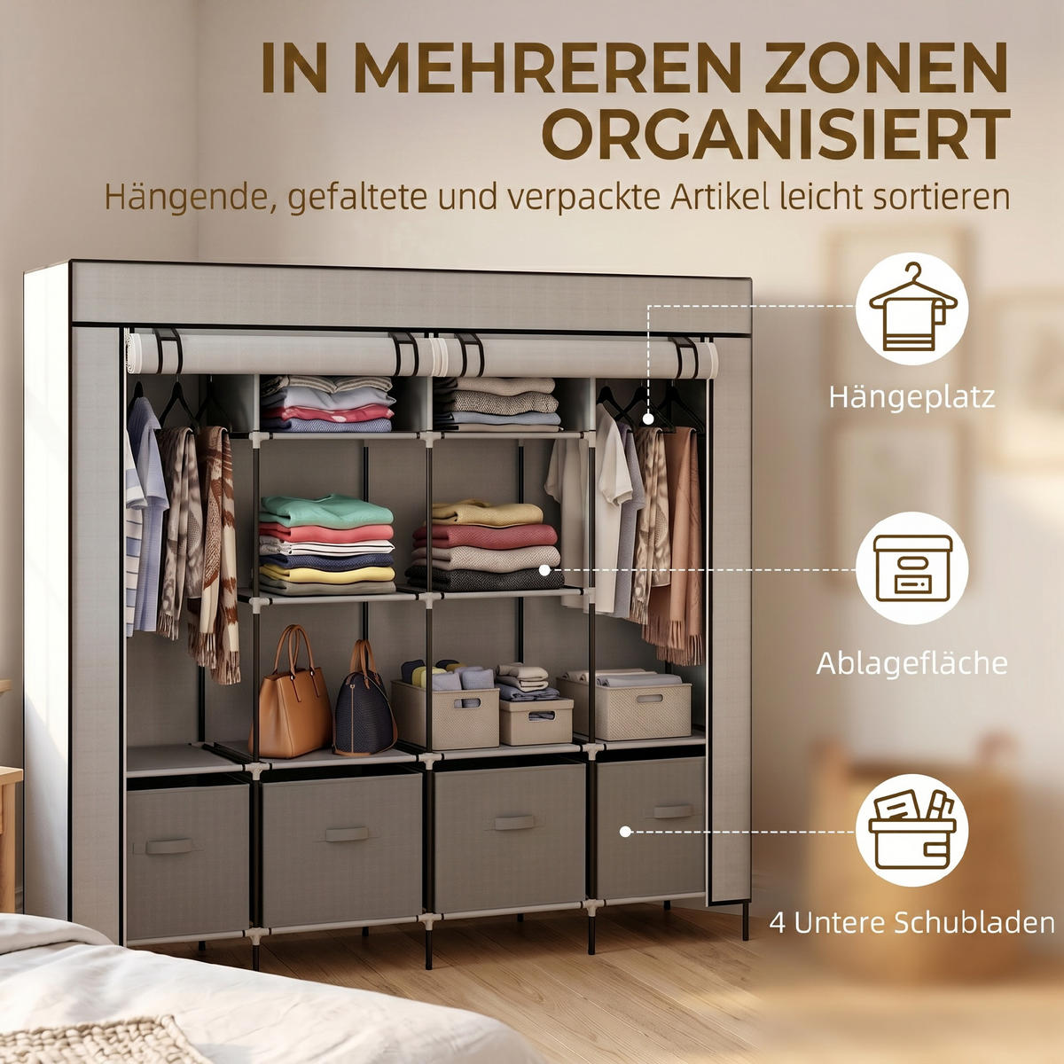 KLEIDERSCHRANK Dunkelgrau 42.5/166.0/169.5 cm - Dunkelgrau, Metall (166/169.5/42.5cm)