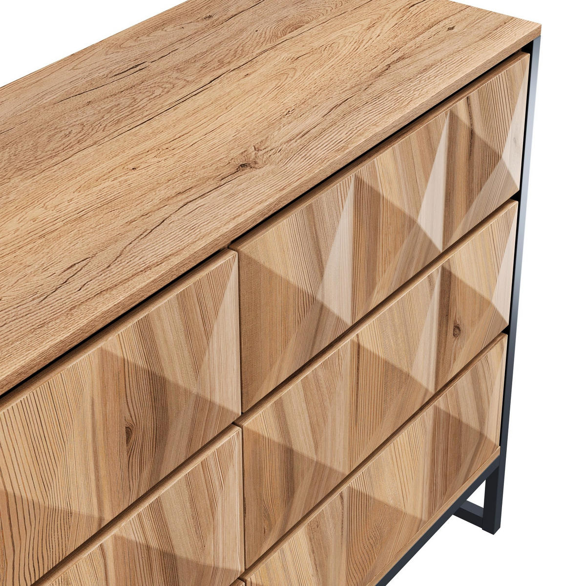 SIDEBOARD 120/40/80 cm in Schwarz/Natur mit 6 Schubladen und Metallgestell - Naturfarben, Holzwerkstoff (120/80/40cm) - Flora Grace
