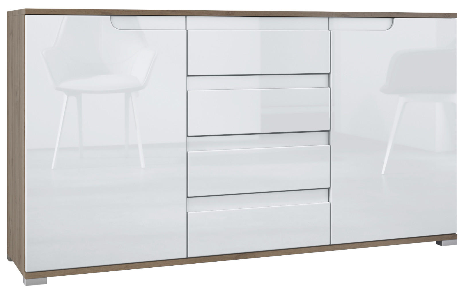 Vladon Sideboard Weiß Hochglanz 138.5x75.5x35 cm