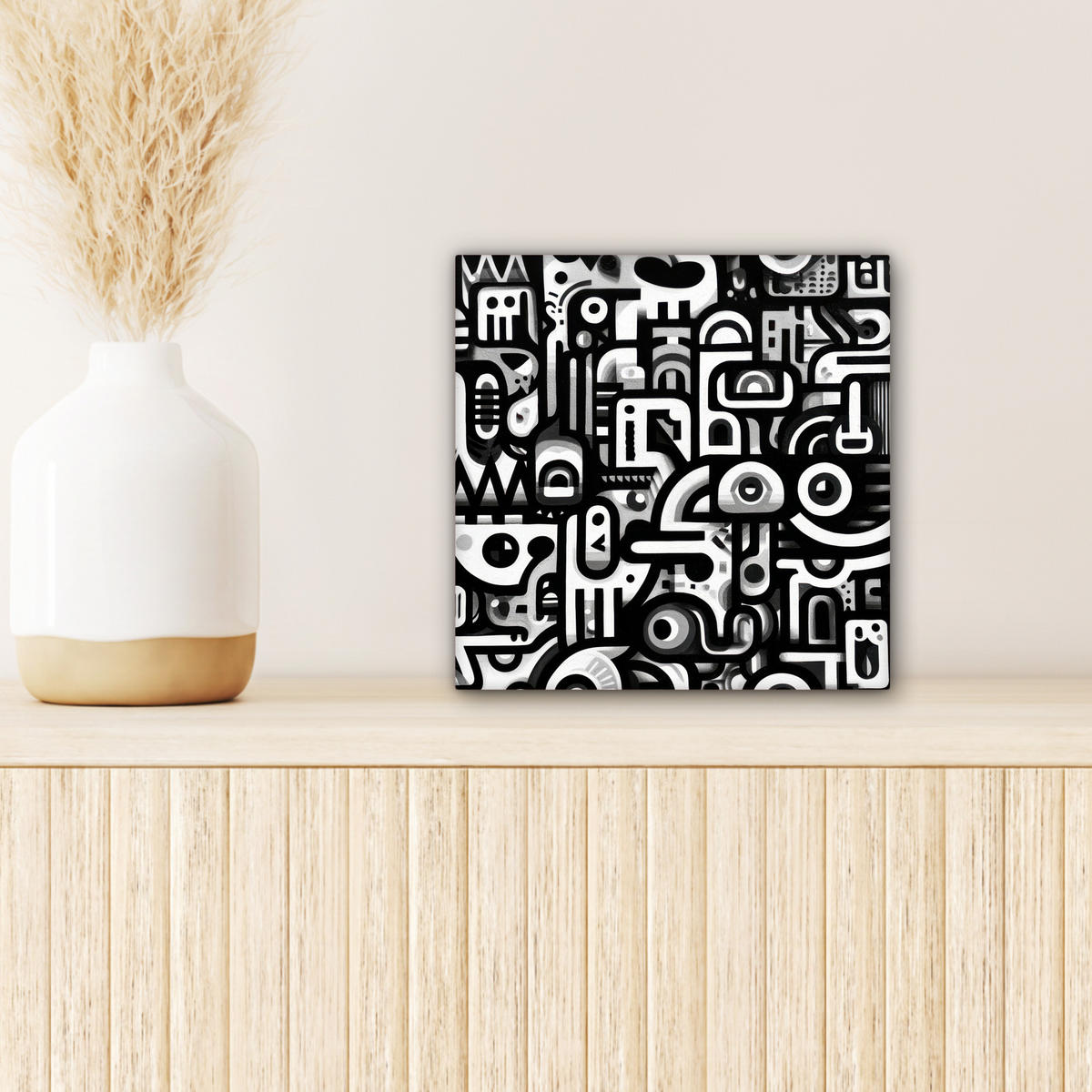 LEINWANDBILD Symbole - Abstrakt - Grafik - Schwarz Deko Wohnzimmer 20x20 cm - Schwarz, Textil (20/20cm) - MuchoWow
