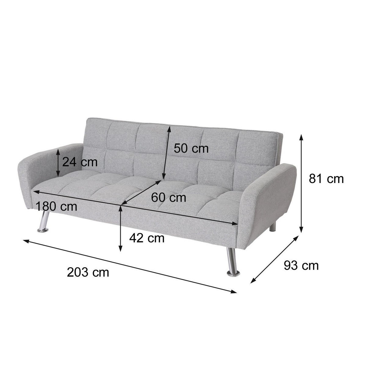 SOFA Schwarz - Schwarz, Textil (203/81/93cm) - MCW