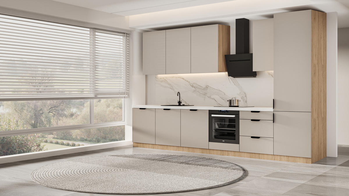 KÜCHENZEILE 360 cm - Sorento KS2-M360 - in Beige / Sonoma Eiche - Beige/Schwarz, Holz (360/247/58cm)