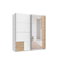 SCHWEBETÜRENSCHRANK 2-türig B179/H198/T65 cm, Kleiderschrank in Weiß mit Spiegel, 1x Tür & sichtbare Schubkästen in Eiche Artisan Dekor / 22704 - Alufarben/Weiß, Holz/Holzwerkstoff (179/198/65cm) - luma-home