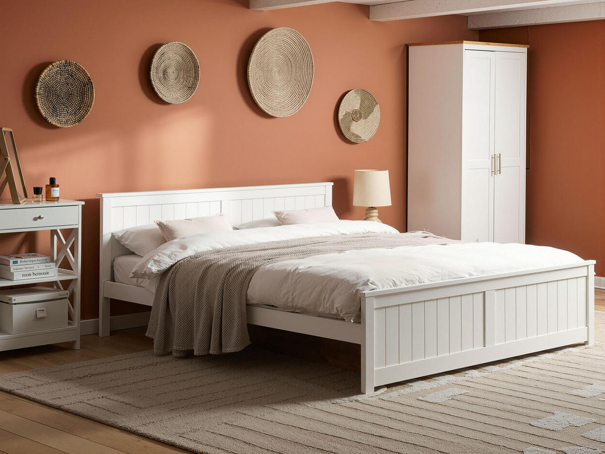 BETT mit Lattenrost 180/200 cm Kiefernholz Weiß Sabran - Weiß, Holz (180/200cm) - Beliani