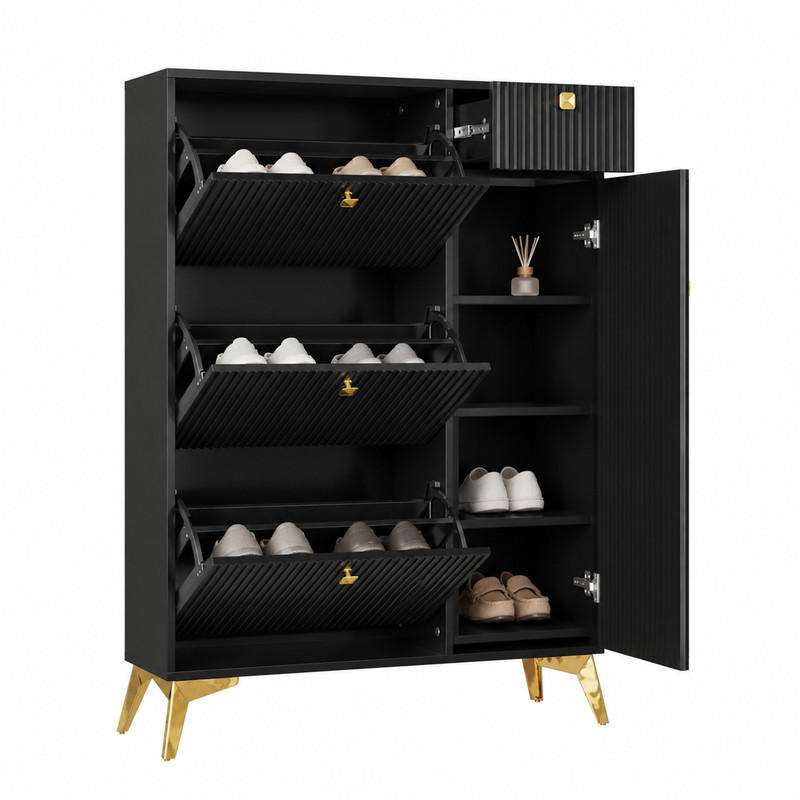 Beauniv Schuhschrank Schwarz 25x121x90 cm