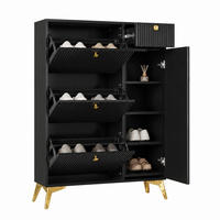 SCHUHSCHRANK mit 3 Klappen, 1 Schublade und 1 Tür 90 x 25 x 121 cm Schwarz - Schwarz, Holzwerkstoff (25/121/90cm) - Beauniv