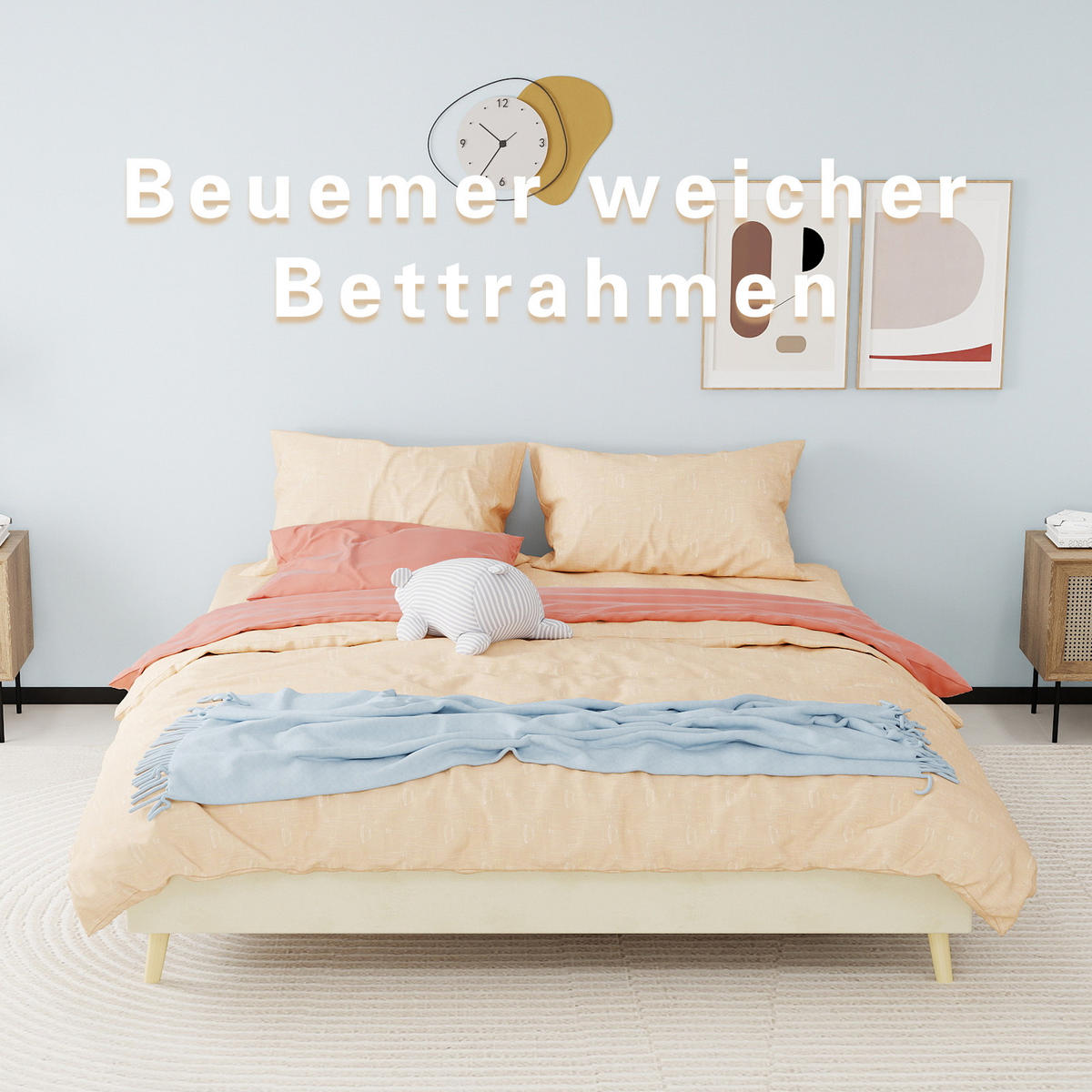 BETT 160/200 cm in Beige Stoff mit niedrigem Rahmen und modernem Design - Beige/Naturfarben, Holzwerkstoff/Textil (160/200cm) - STILVORA