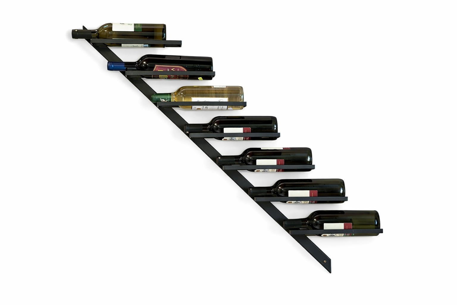 WEINREGAL Diagon rechts 7 Flaschen Metall Schwarz 29/10/100 cm - Schwarz, Metall (29/100/10cm) - DanDiBo