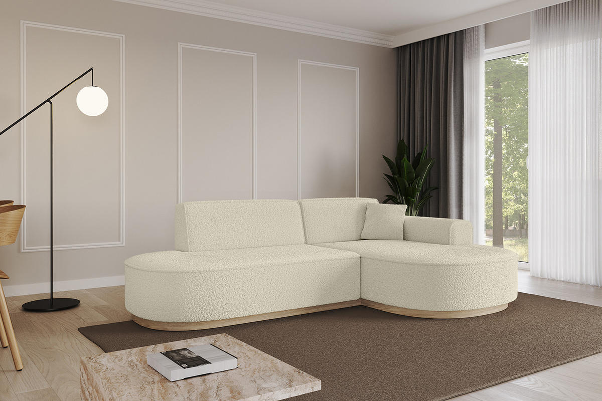 ECKSOFA Ottomane Rechts MARI-L1-v1 - 243x171x83 cm Beige Bouclé - Beige, Holzwerkstoff/Textil (171/243cm) - ALTDECOR