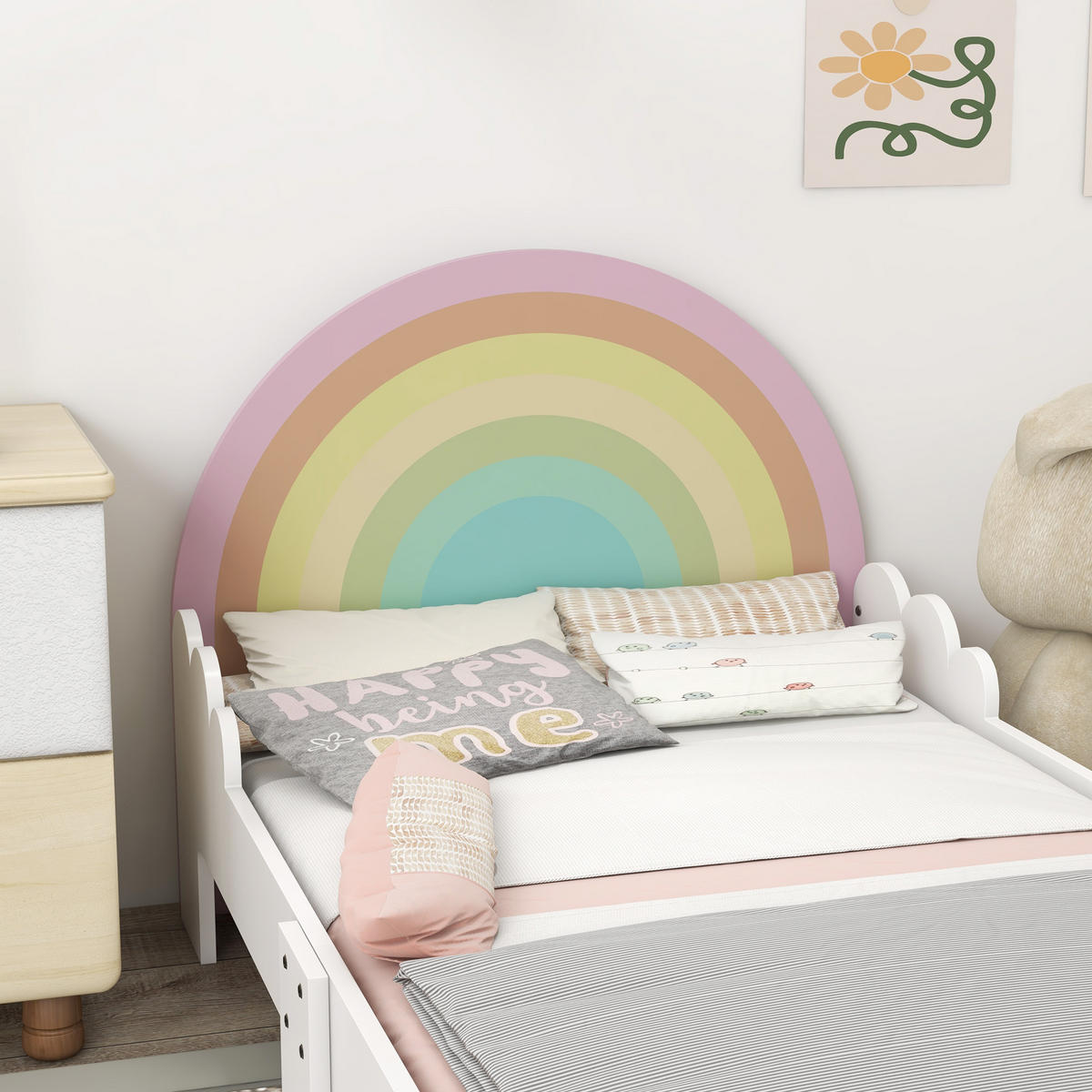 KINDERBETT 140x70 cm DE-14552 mit Regenbogen-Design, inkl. Lattenrost Rosa - Pink, Holzwerkstoff (70/140cm) - ComfortXL