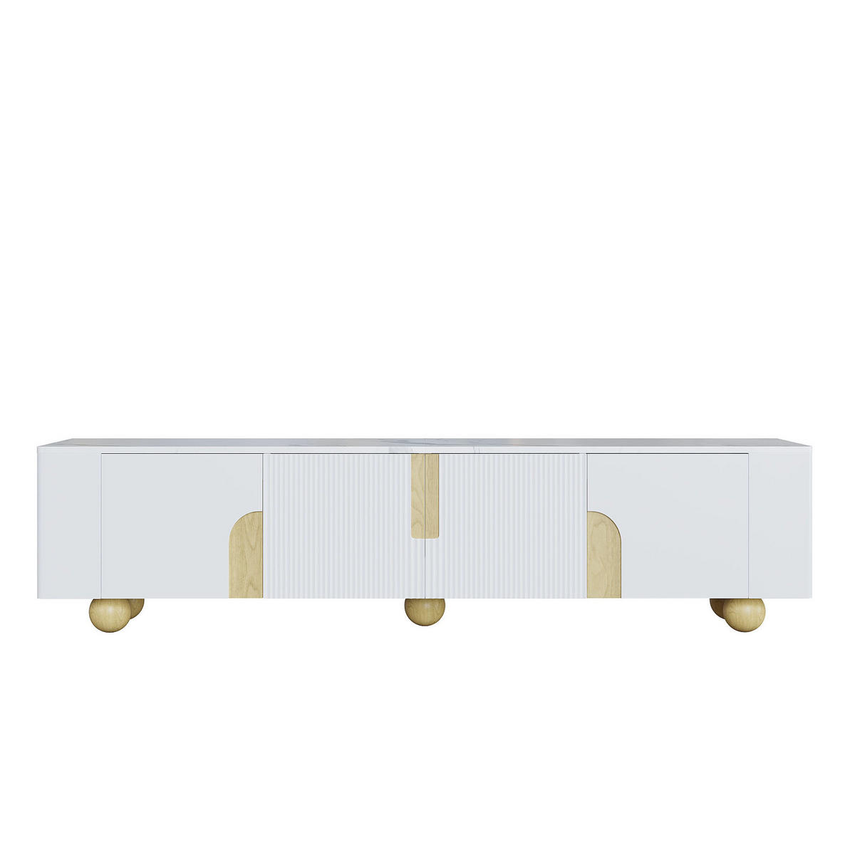 TV-LOWBOARD aus MDF und Spanplatte 180x40x44 cm Weiß-Holzfarben mit 4 Türen - Weiß, Holzwerkstoff (180/44/40cm) - IVMEU