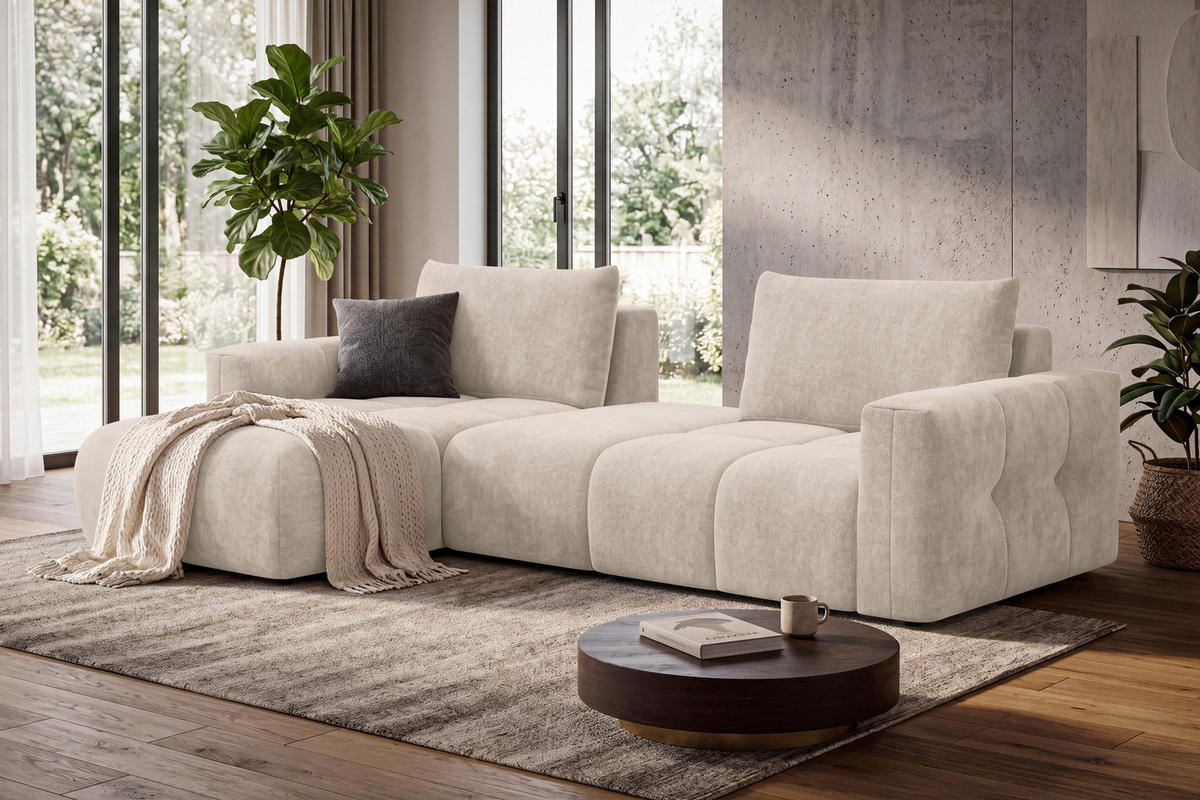 ECKSOFA VERONA 4-Sitzer LINKS, Beige - Beige/Schwarz, Holz/Textil (282/173cm) - Courtois Laville