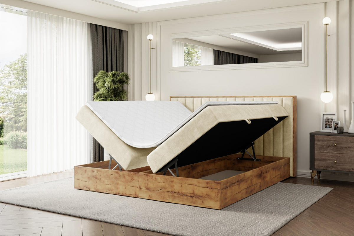 BOXBETT mit Matratze H3 und Lattenrost - LOLLI4 - 160x200 - Beige - Braun, Holzwerkstoff/Kunststoff (160/200cm) - ALTDECOR