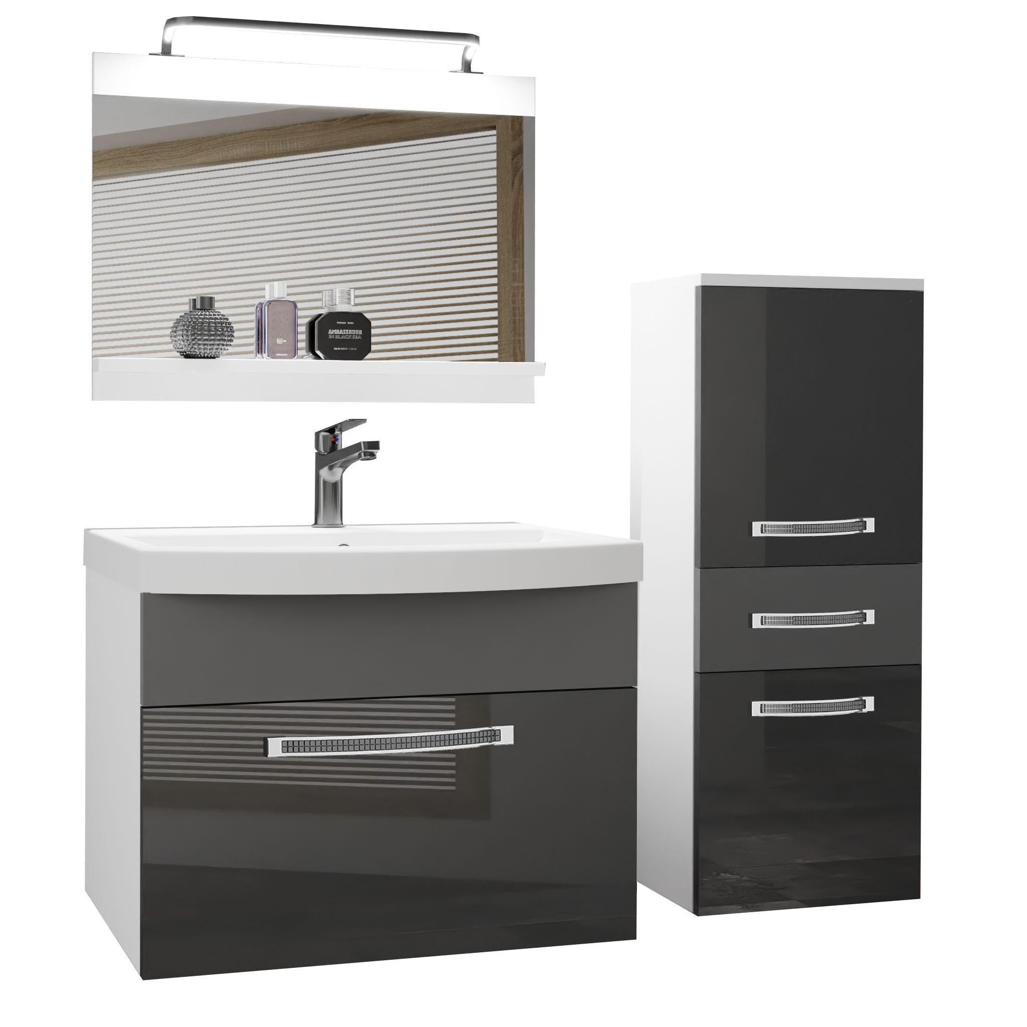 BADMÖBEL Badezimmer Grau / Grau, Glänzend und Matt - Silberfarben/Grau, Holz (100/81/40cm) - B BELINI GROUP