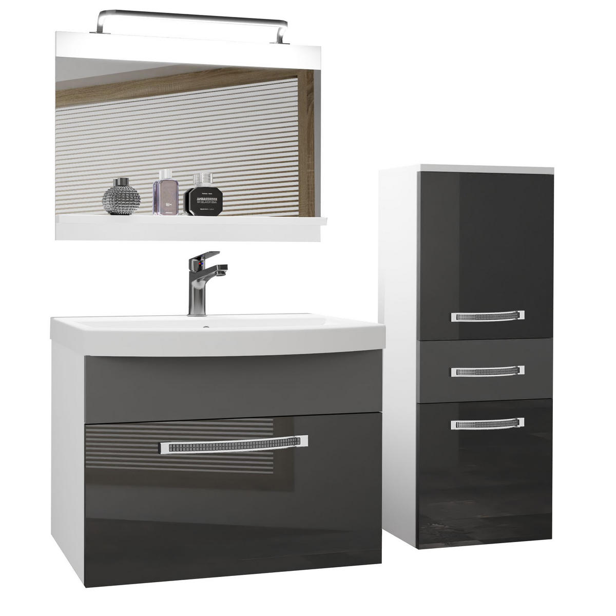 BADMÖBEL Badezimmer Grau / Grau, Glänzend und Matt - Silberfarben/Grau, Holz (100/81/40cm) - B BELINI GROUP