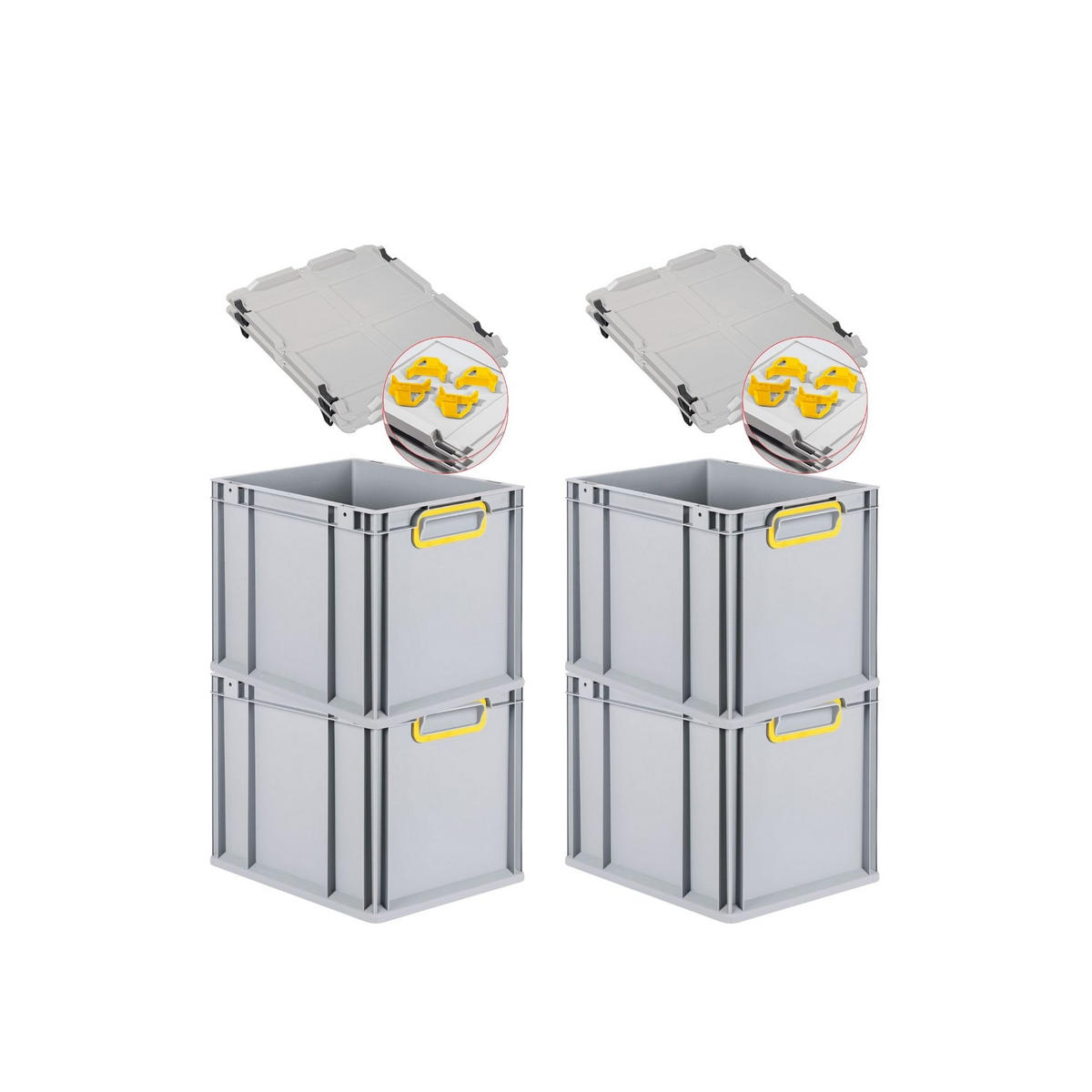 EUROBOX 4x Nextgen Color Mit Auflagedeckel 32x30x40cm Griffe Gelb Geschlossen - Gelb, Kunststoff (30/32/40cm) - PROREGAL