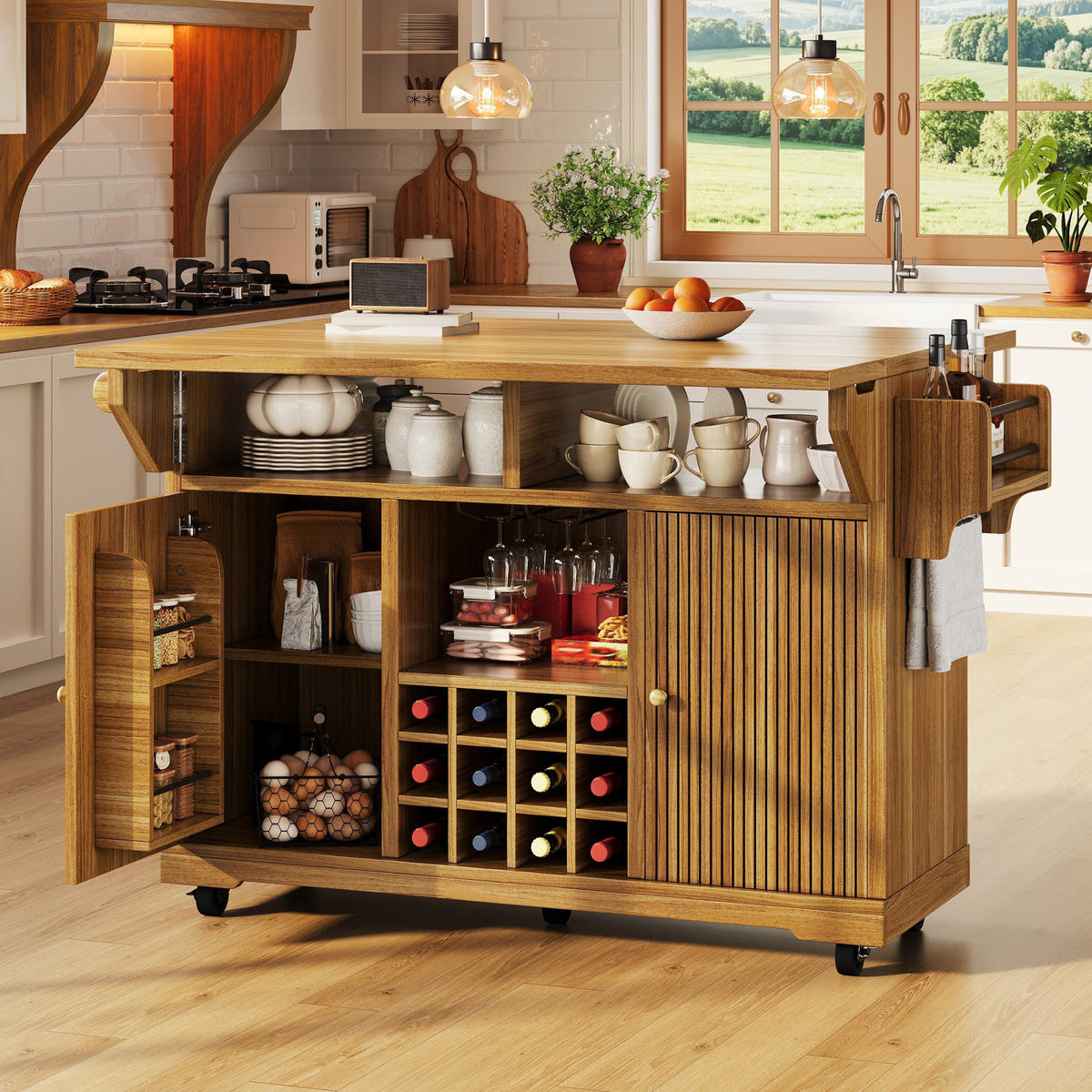 SERVIERWAGEN mit Stauraum und Ausziehfunktion 142,5 x 80 x 95 cm Dark Brown - Braun, Holz (80/95/142.5cm) - Beauniv