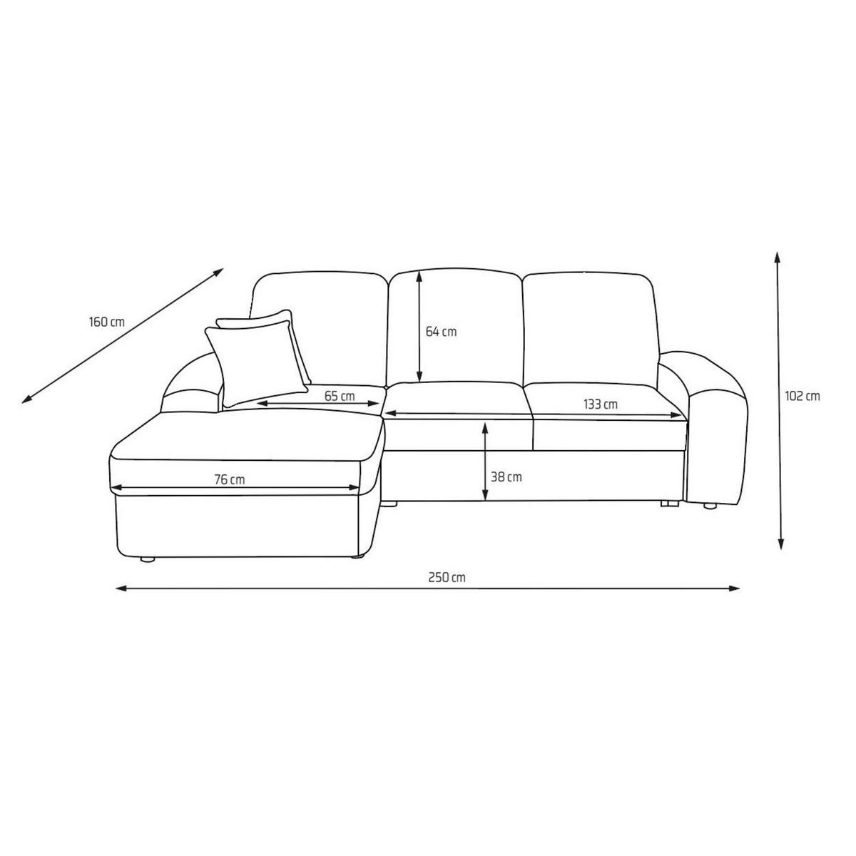 ECKSOFA VIBE S Links mit Schlaffunktion 130x202 Chenille Bordeaux - Bordeaux/Schwarz, Holz/Kunststoff (255/156cm) - Muffo