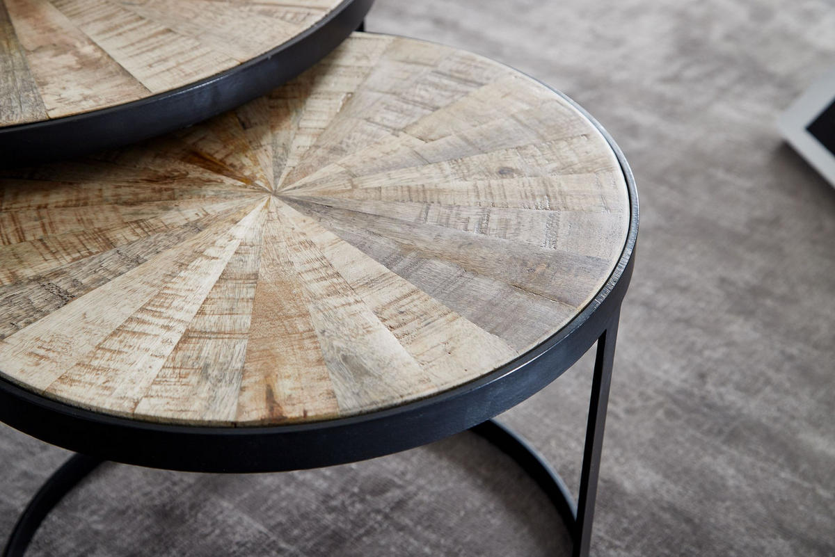COUCHTISCH 2er Set Massivholz Metall Platzsparend Handgefertigt ESINO, Braun 60x60x40 cm - Schwarz/Braun, Holz/Metall (60/60/40cm) - KADIMA DESIGN