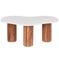 BEISTELLTISCH Marmor/Akazienholz weiß oval 90/35 cm Casablanca - Hellbraun/Weiß, Stein (45/90/35cm) - Beliani