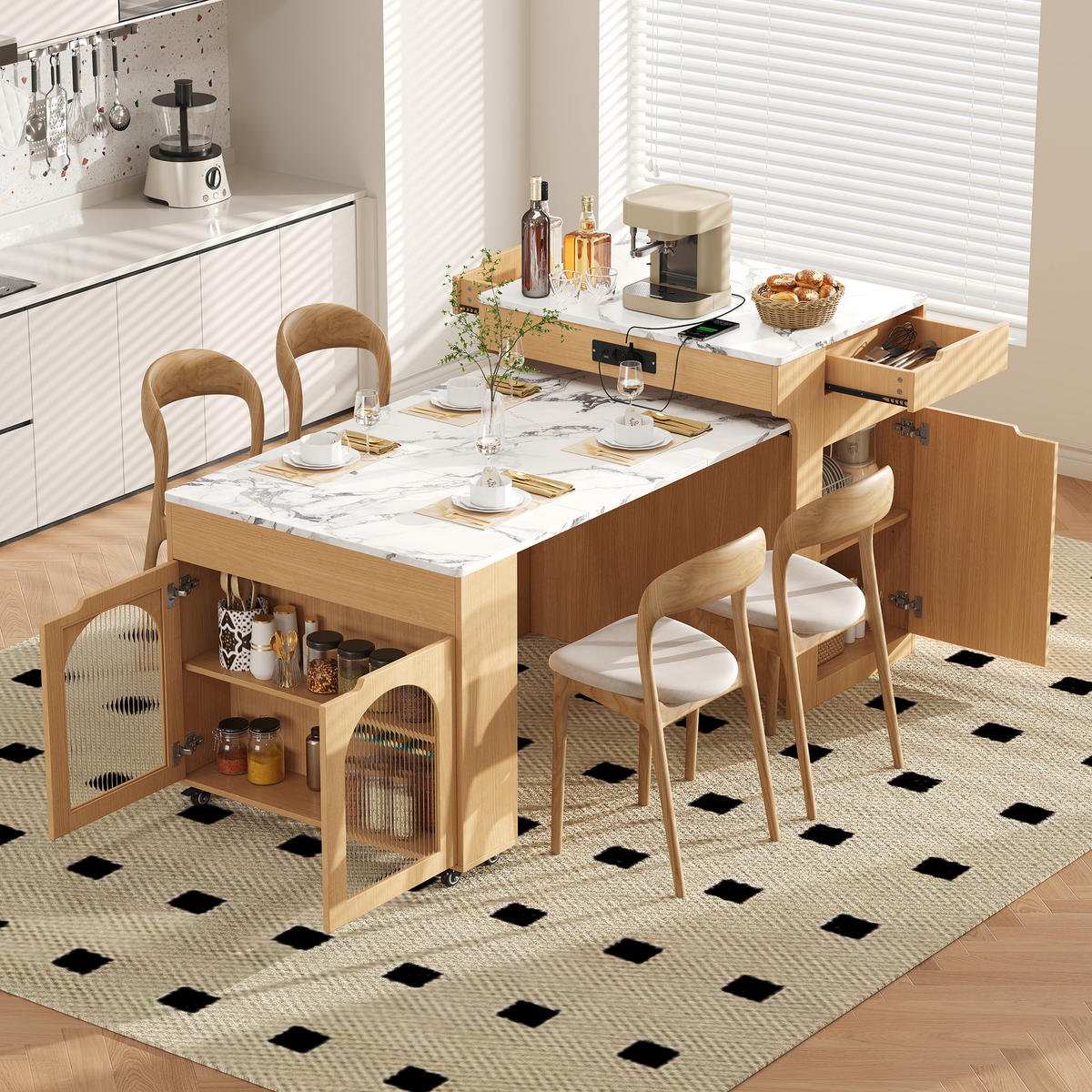 KÜCHENINSEL ausziehbar 55-153/80/93 cm DE-39577 Natur - Naturfarben, Holzwerkstoff (80/93/56.2cm) - ComfortXL
