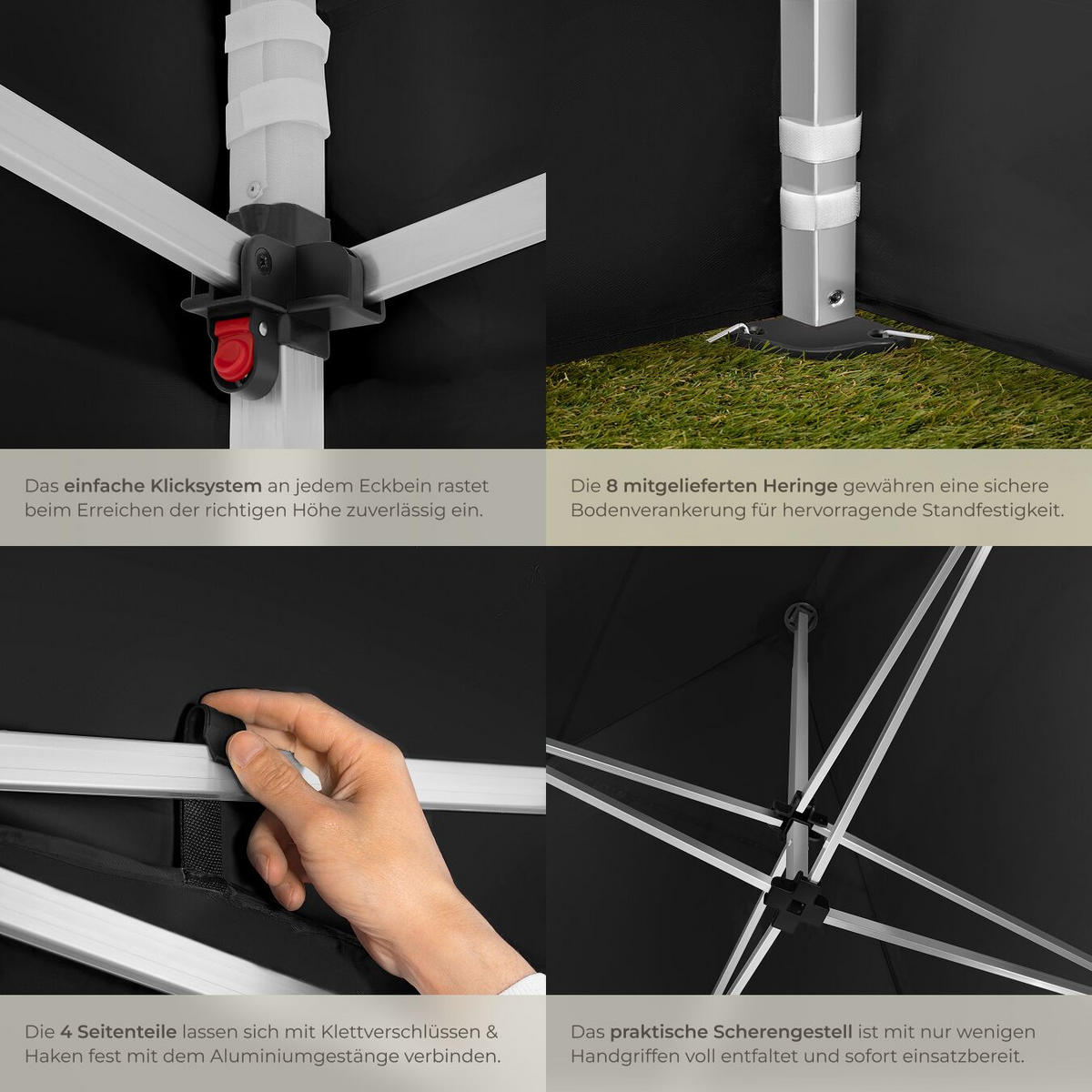 PAVILLON Olivia,inklusive Spannseilen, Heringen und Tragetasche,schwarz - Schwarz, Kunststoff (300/280/300cm) - tectake