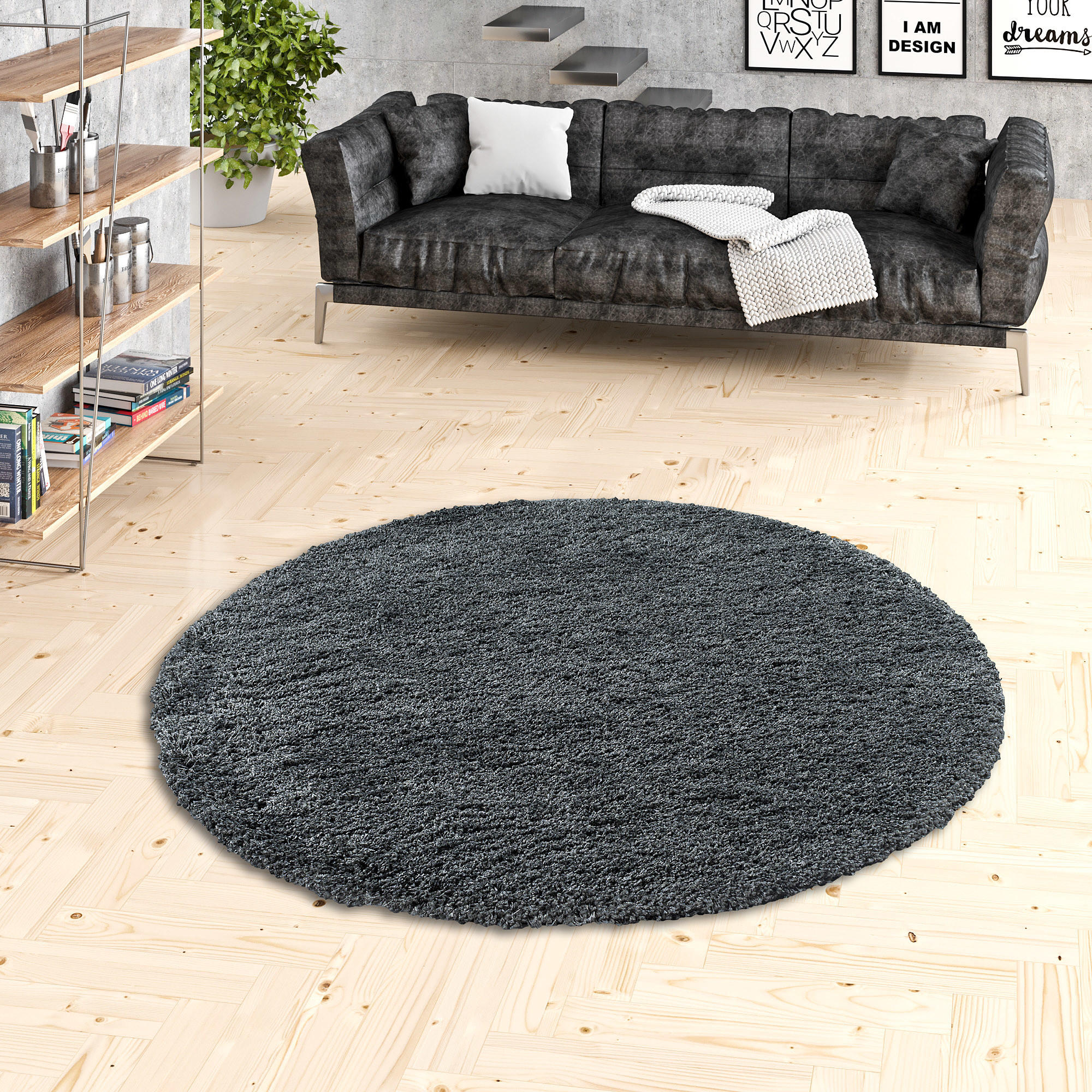 HOCHFLOR LANGFLOR SHAGGY TEPPICH LUXURY RUND - Anthrazit, Textil (200/200cm) - Pergamon