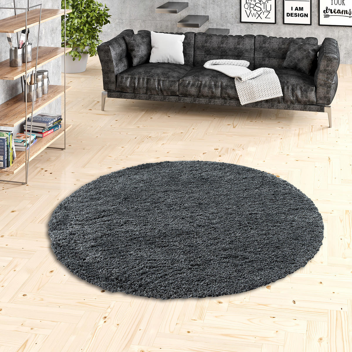 HOCHFLOR LANGFLOR SHAGGY TEPPICH LUXURY RUND - Anthrazit, Textil (120/120cm) - Pergamon