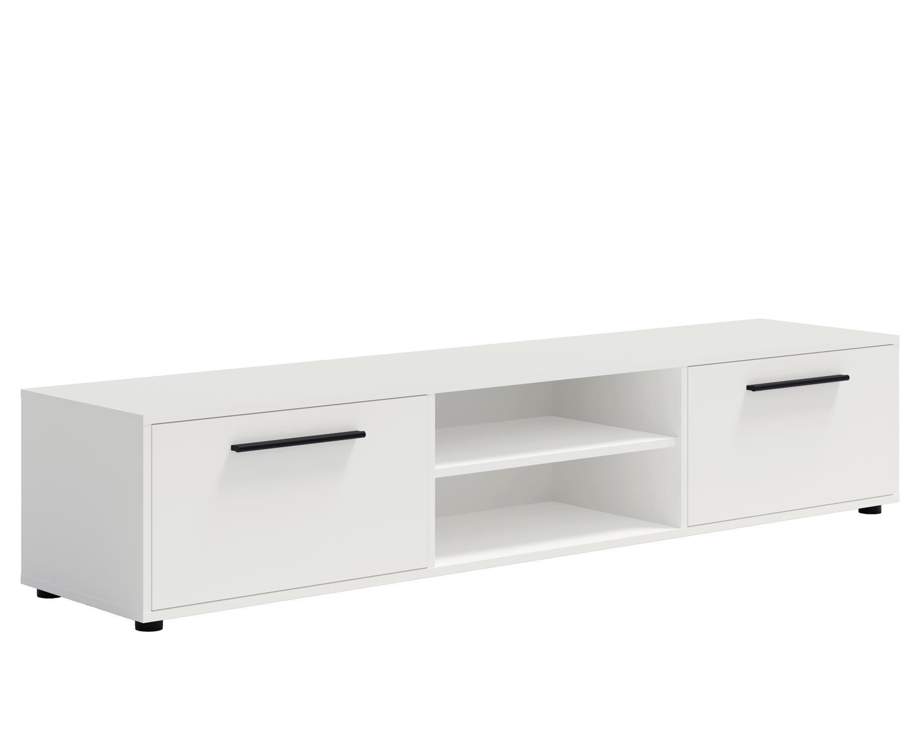 RTV-SCHRANK Maxivo 190 Weiß, breiter zweitüriger TV-Tisch - Schwarz/Weiß, Holzwerkstoff (190/38/40cm) - Bettso