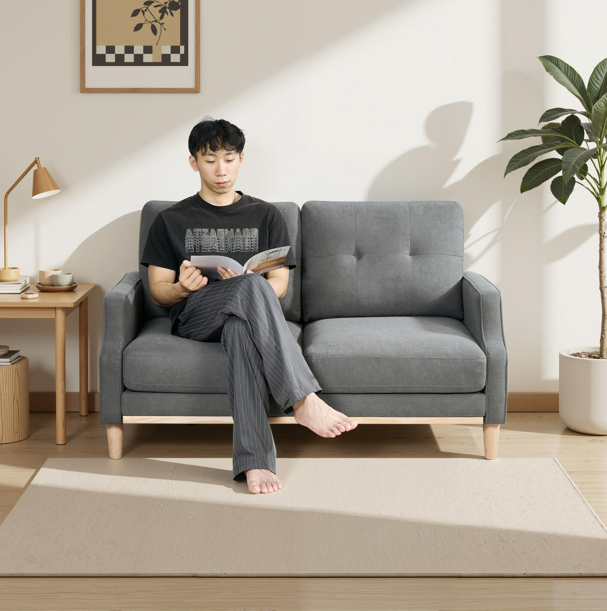 SOFA 2-Sitzer mit USB-Anschluss Stoff Dark Gray - Dunkelgrau, Holzwerkstoff (135/85/72cm) - Meubliv
