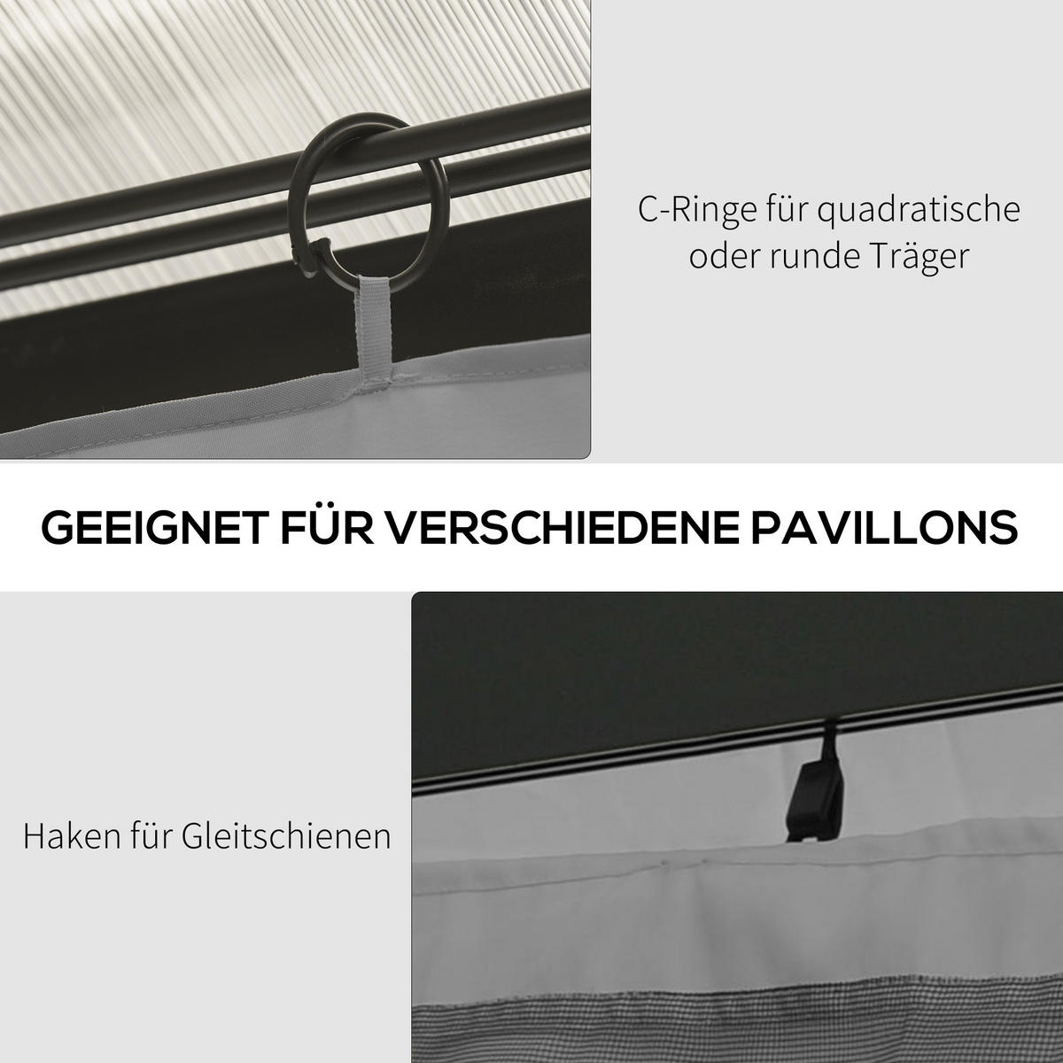 ERSATZVORHANG für Pavillon, Polyester, Hellgrau - Hellgrau, Kunststoff (205/1/352cm) - Outsunny