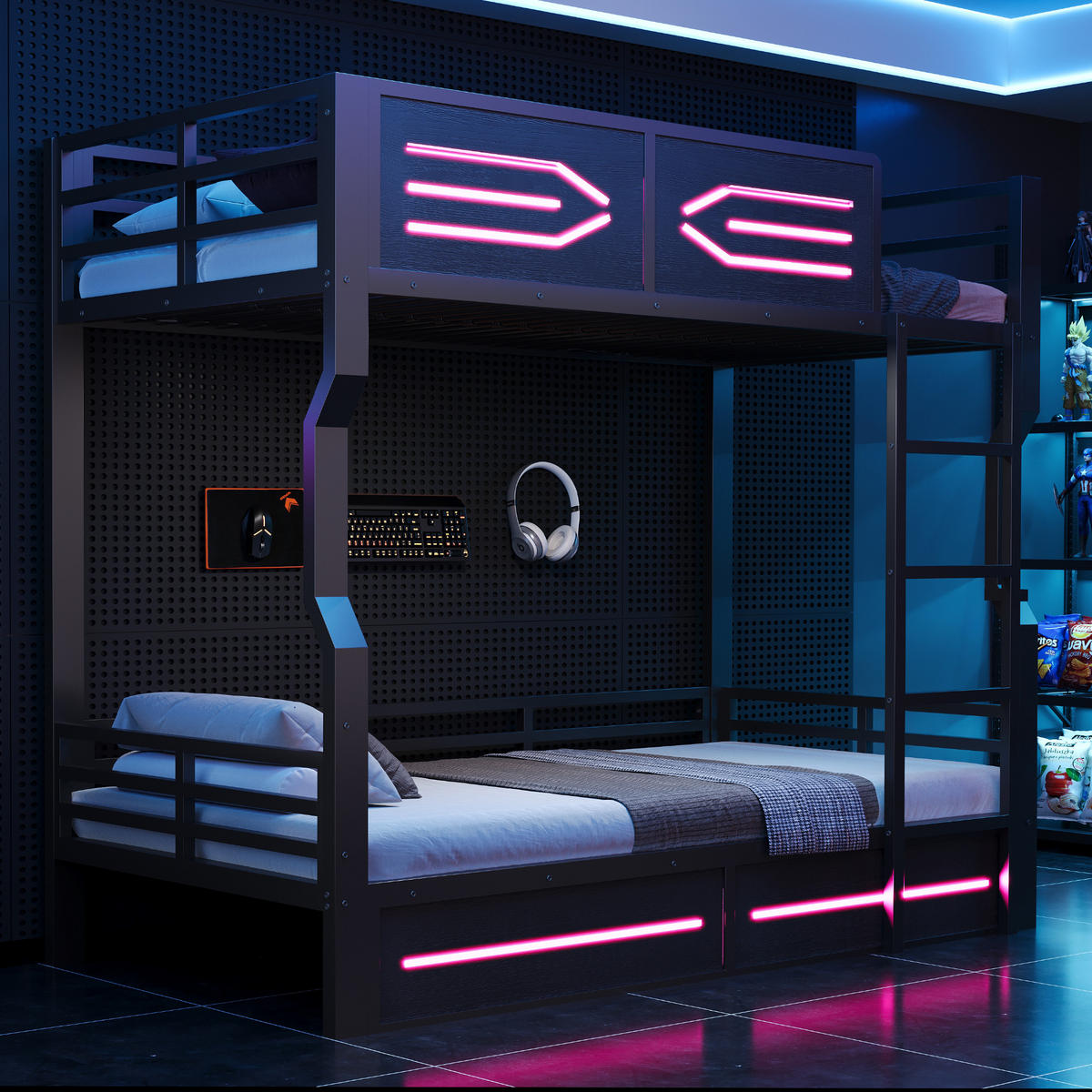 HOCHBETT 90x200 Schwarz Metall LED Sicherheitsgitter - Schwarz, Metall (90/200cm) - FLIEKS