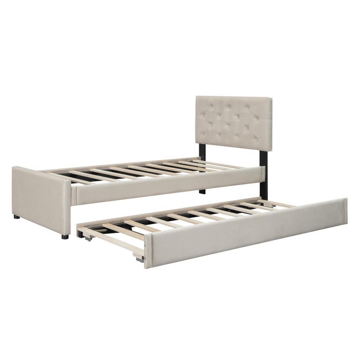 POLSTERBETT 90x200cm in Beige Samt - Beige, Holz/Textil (90/200cm) - KOMHTOM