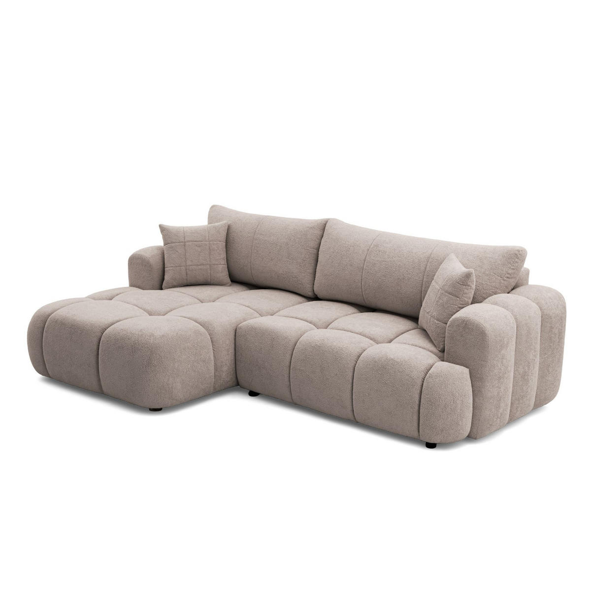 ECKSOFA CALM L Links mit Schlaffunktion 140x215 Webstoff beige - Beige/Schwarz, Holz/Kunststoff (261/151cm) - Muffo