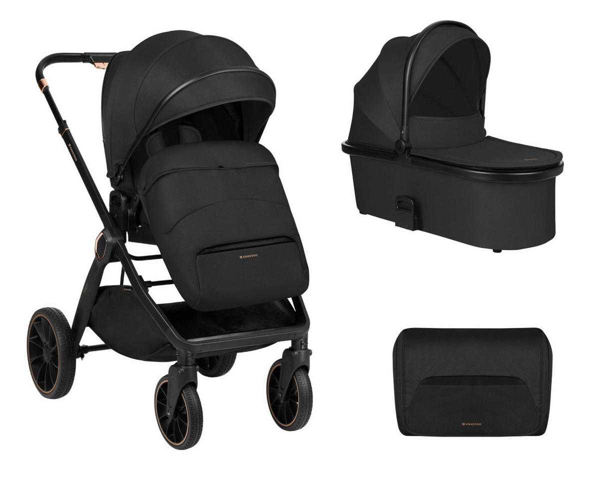 KINDERWAGEN Tiffany 2 in 1 black Babywanne, Sportsitz, Wickeltasche, PU-Räder - Schwarz, Metall (81/59/102cm) - Kikka boo