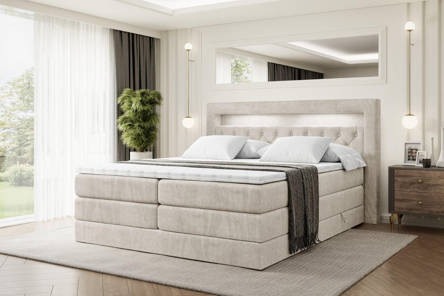BOXSPRINGBETT NOEL GOLD KING - 160x200 - H3/H4 - Ecru - Ecru, Holzwerkstoff (160/200cm) - ALTDECOR