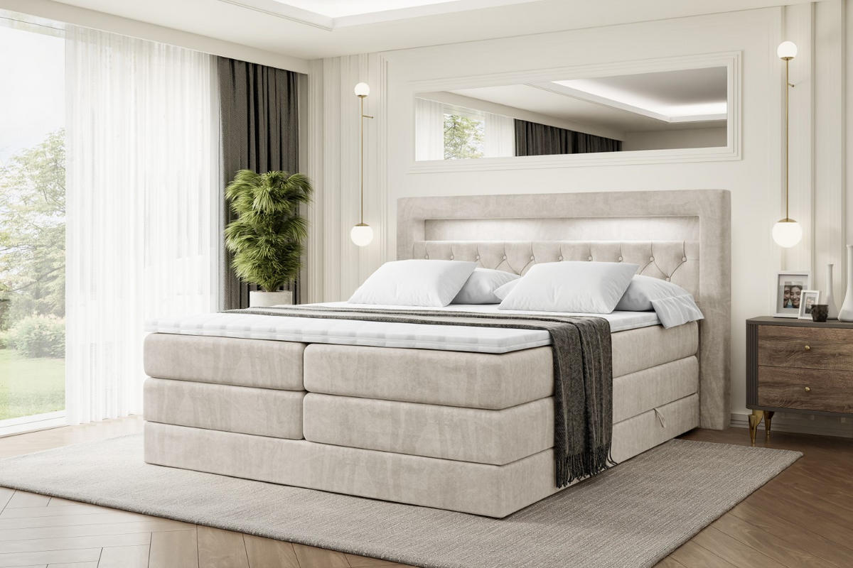 BOXSPRINGBETT NOEL GOLD KING - 180x200 - H3/H4 - Ecru - Ecru, Holzwerkstoff (180/200cm) - ALTDECOR