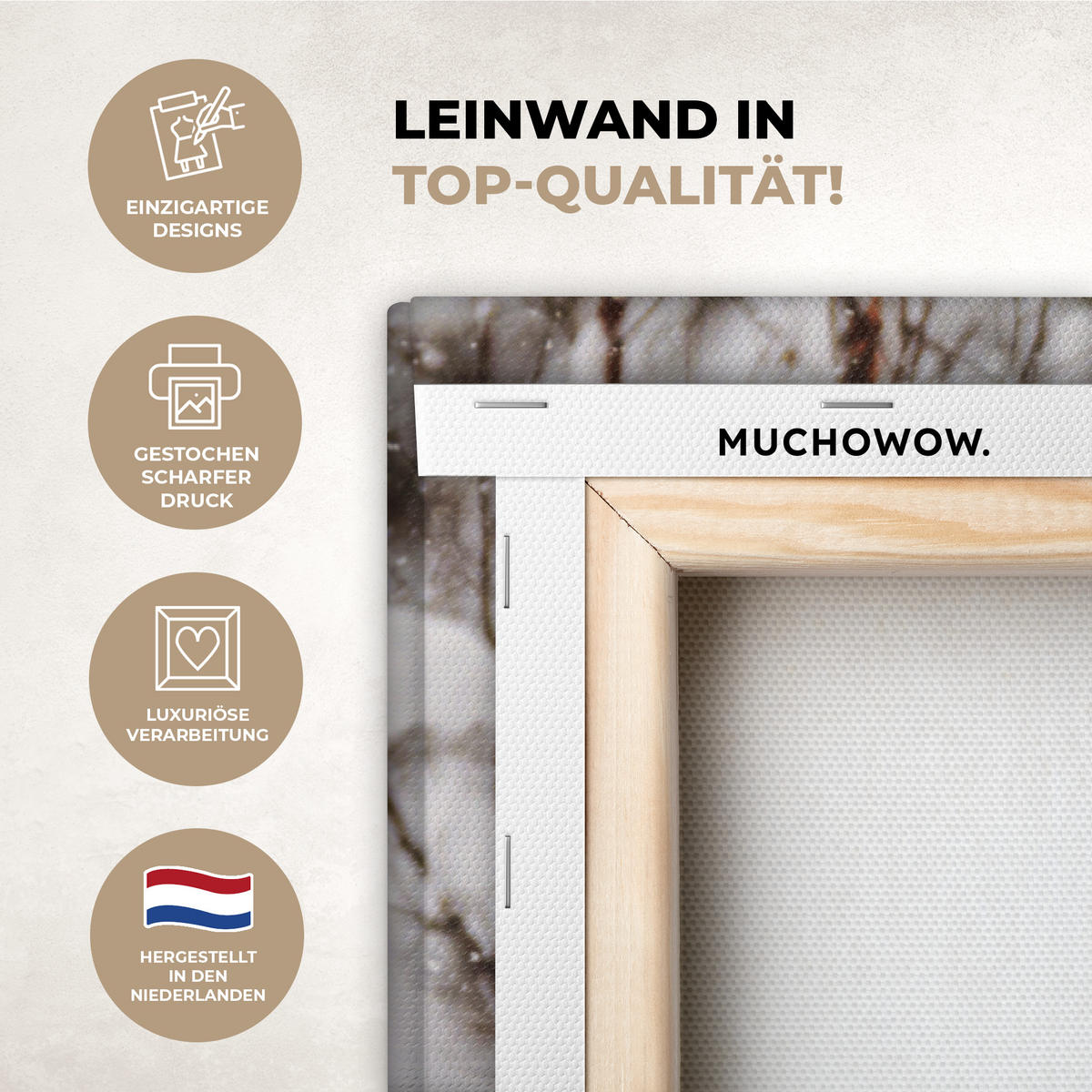 LEINWANDBILD Wolf - Winter - Schnee - Natur - Tiere Wohnzimmer 120x80 cm - Haselnussfarben, Textil (120/80cm) - MuchoWow