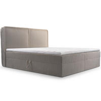 BOXBETT 04 180 x 200 cm - Ambience – Modernes Polsterbett mit Bettkasten, Topper und gepolstertem Kopfteil, Stoffbezug, Stauraumbett - Braun, Holz (180/200cm) - ROYAL24_MARKT