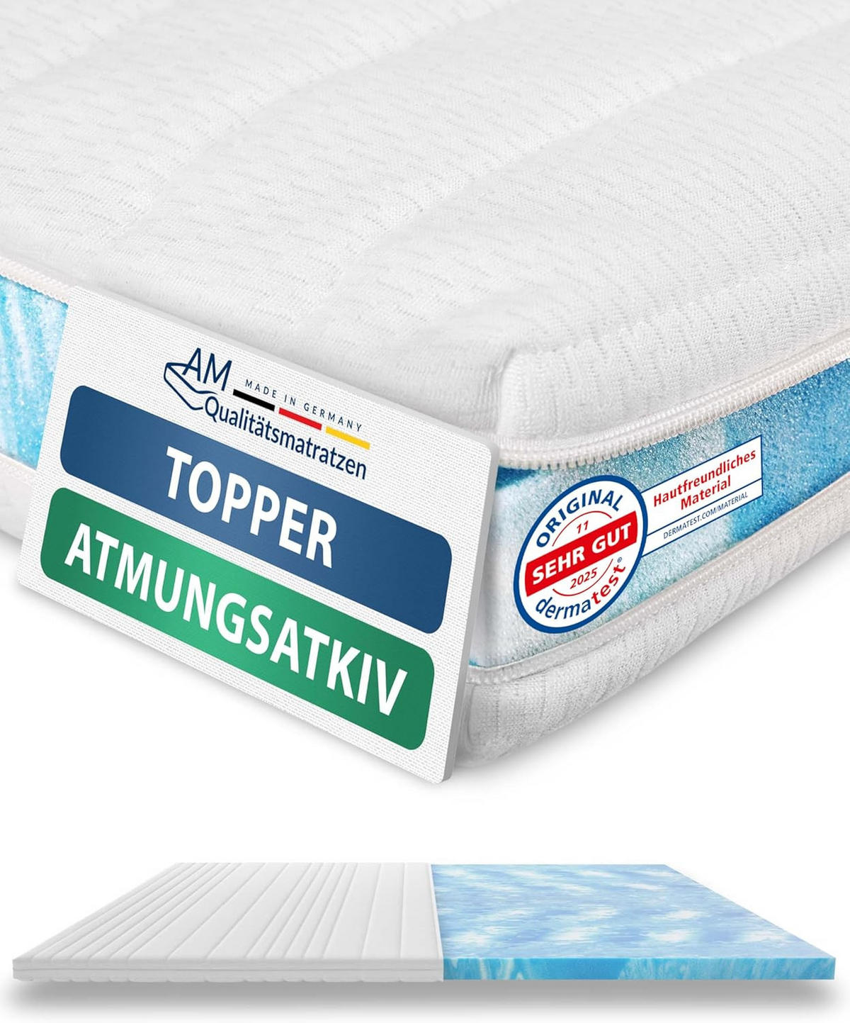 HYPERMĚKKÝ TOPPER 200/220 cm - výška 6 cm a potah Toledo - bílá, textil (200/220cm) - AM Qualitätsmatratzen