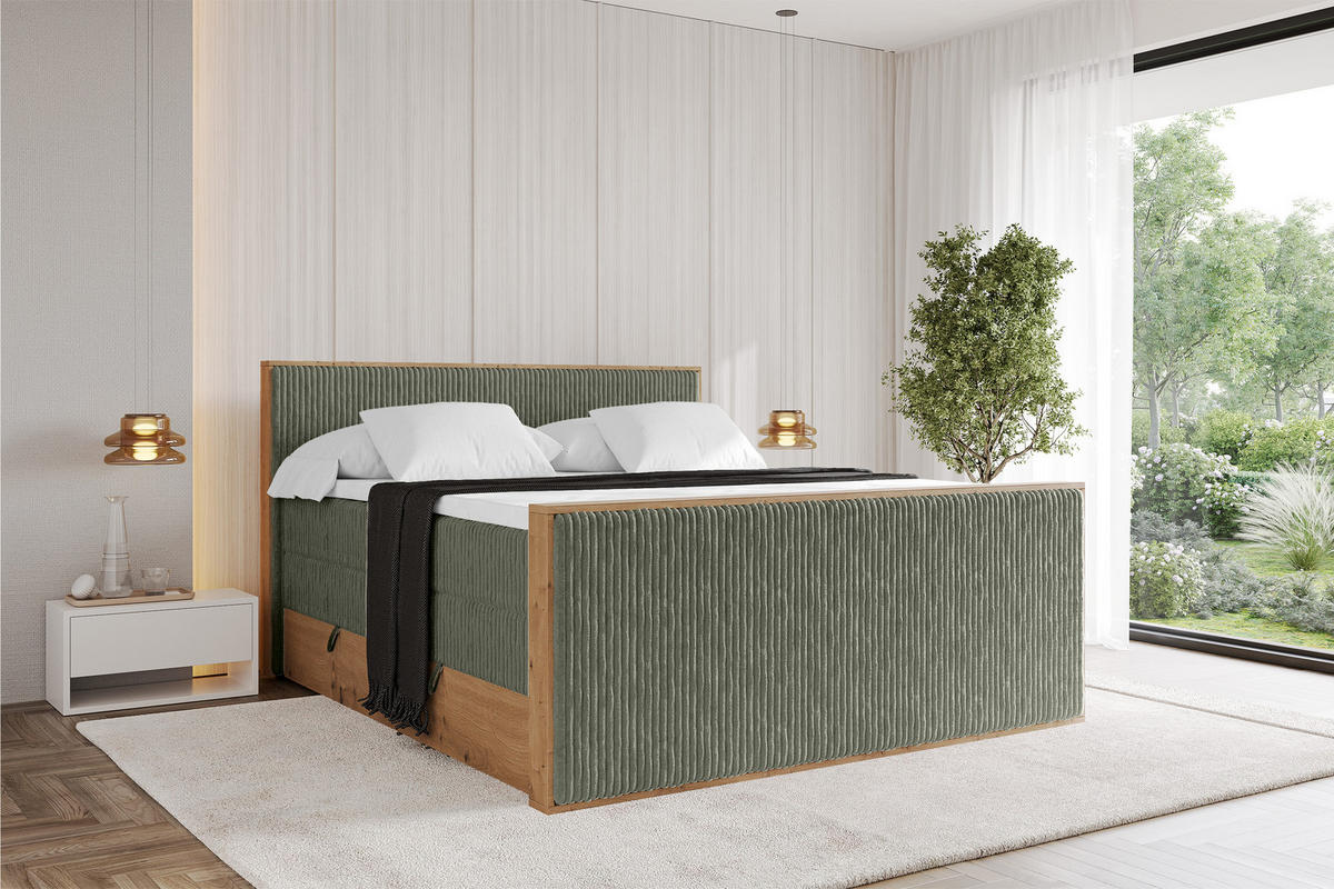 BOXSPRINGBETT LOLLI9 -Z-KING 200x200 - H3/H4 Olivgrün - Olivgrün, Holzwerkstoff (200/200cm) - ALTDECOR