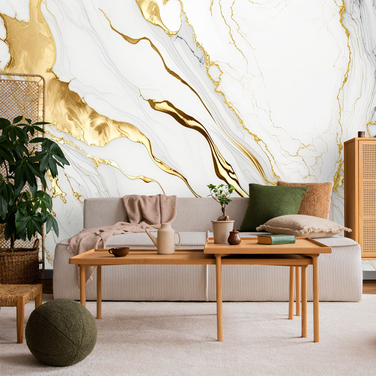 FOTOTAPETE Marmor modernes Muster für Wohnzimmer 90x60cm - Beige/Weiß, Papier (90/60cm) - Muralo