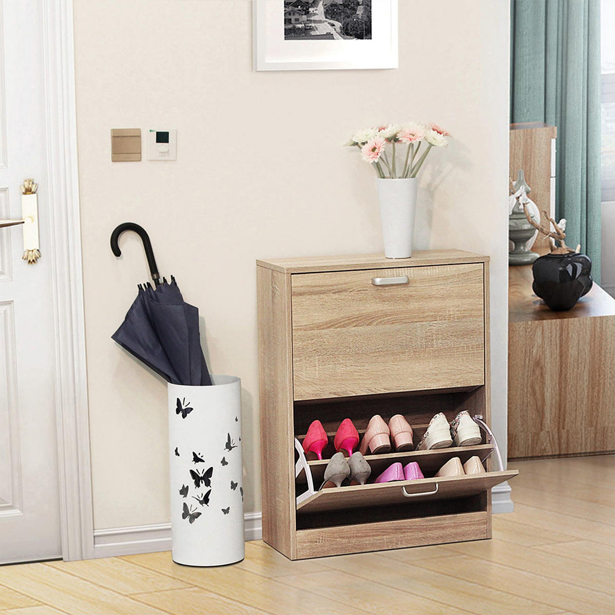 SCHUHSCHRANK SCHUHKOMMODE - Eiche San Remo, Holzwerkstoff (83.5/24/60cm) - Hansiro