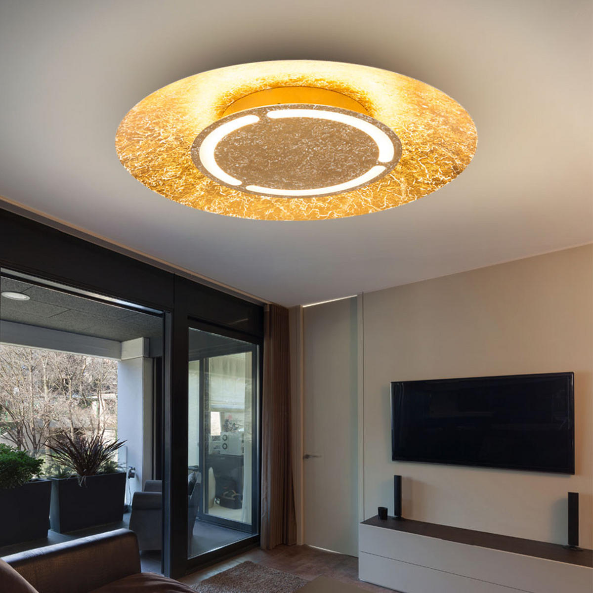 LED DECKENLEUCHTE TABEA Gold Weiß Patiniert - Goldfarben, Metall (50/50/8.5cm)