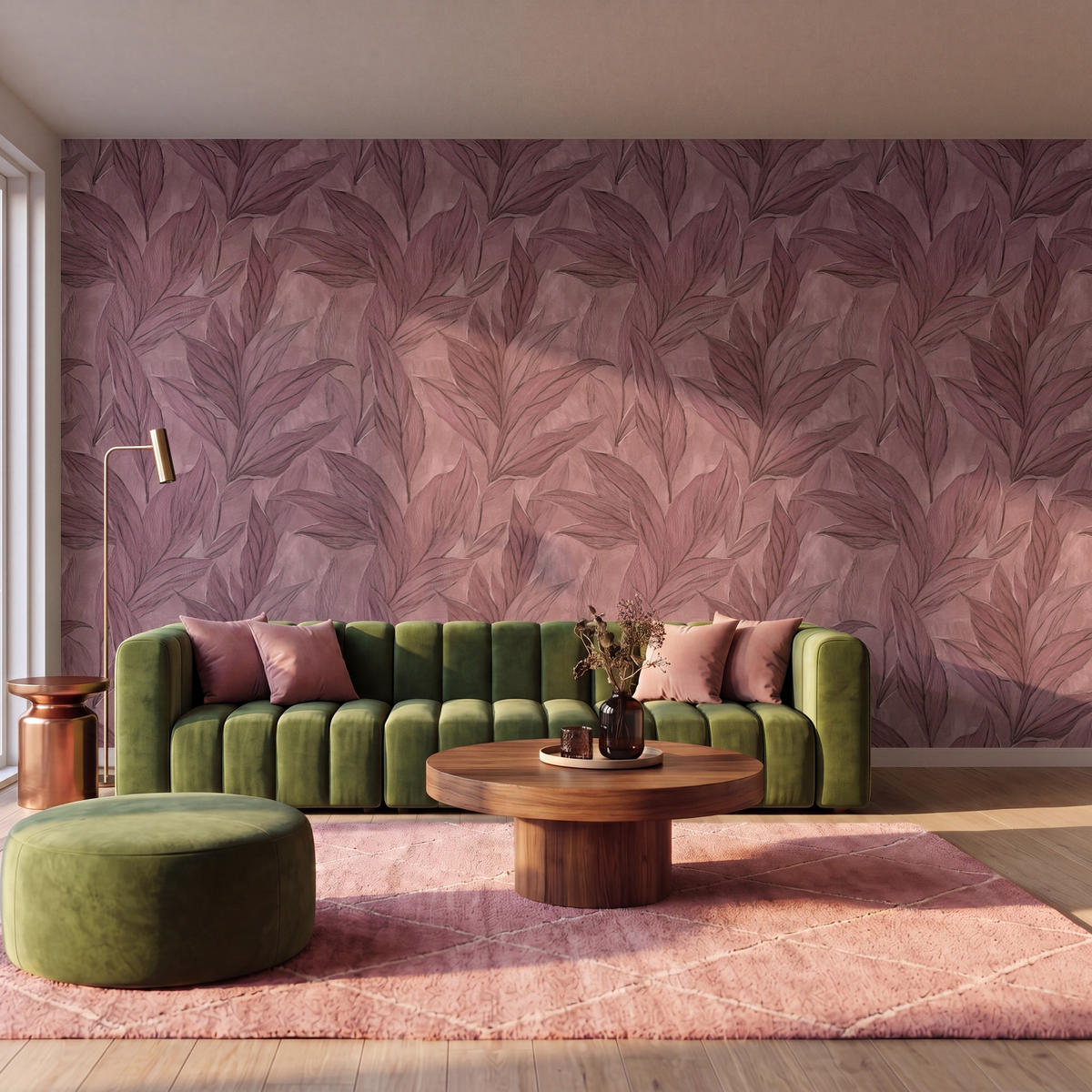 TAPETE - Blätter - Muster - Lila - 400x240 cm - Altrosa, Papier (400/240cm) - OnlyWow