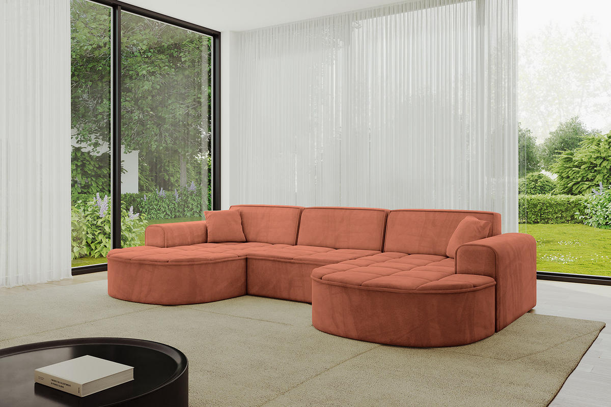WOHNLANDSCHAFT TARO-U1 - 303x171x79,5 cm Apricot - Koralle, Holzwerkstoff/Textil (303/79.5/171cm) - ALTDECOR